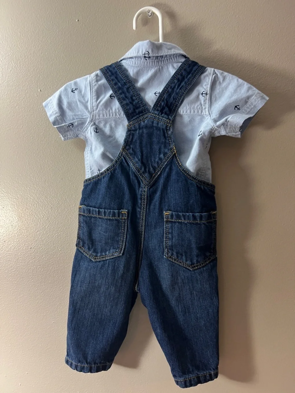 Carter's Light Blue Anchor Polo with Dark Blue Denim Overalls